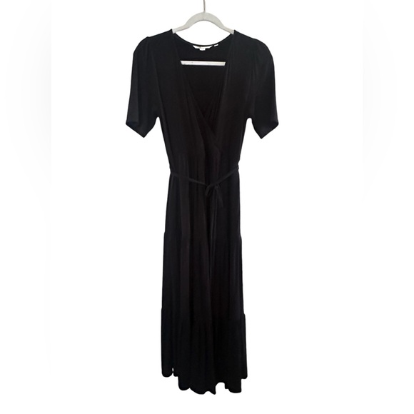 Boden Tiered Wrap Jersey Maxi Dress black short sleeve size 6 petite - Picture 9 of 13